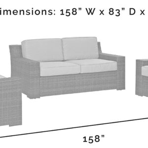 Crosley Furniture Beaufort Beaufort 3-Piece Outdoor Loveseat Patio Furniture Set, Wicker Conversation Sets for Porch, Brown with Mist Cushions