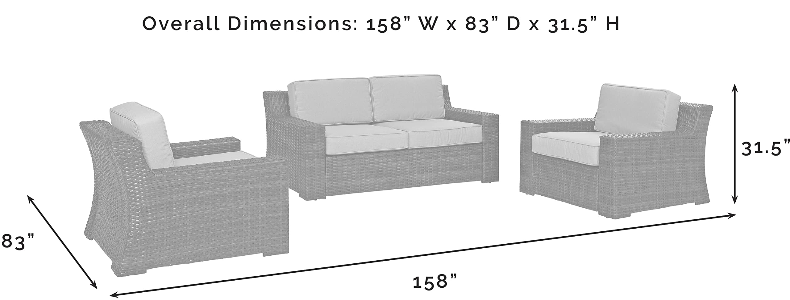 Crosley Furniture Beaufort Beaufort 3-Piece Outdoor Loveseat Patio Furniture Set, Wicker Conversation Sets for Porch, Brown with Mist Cushions