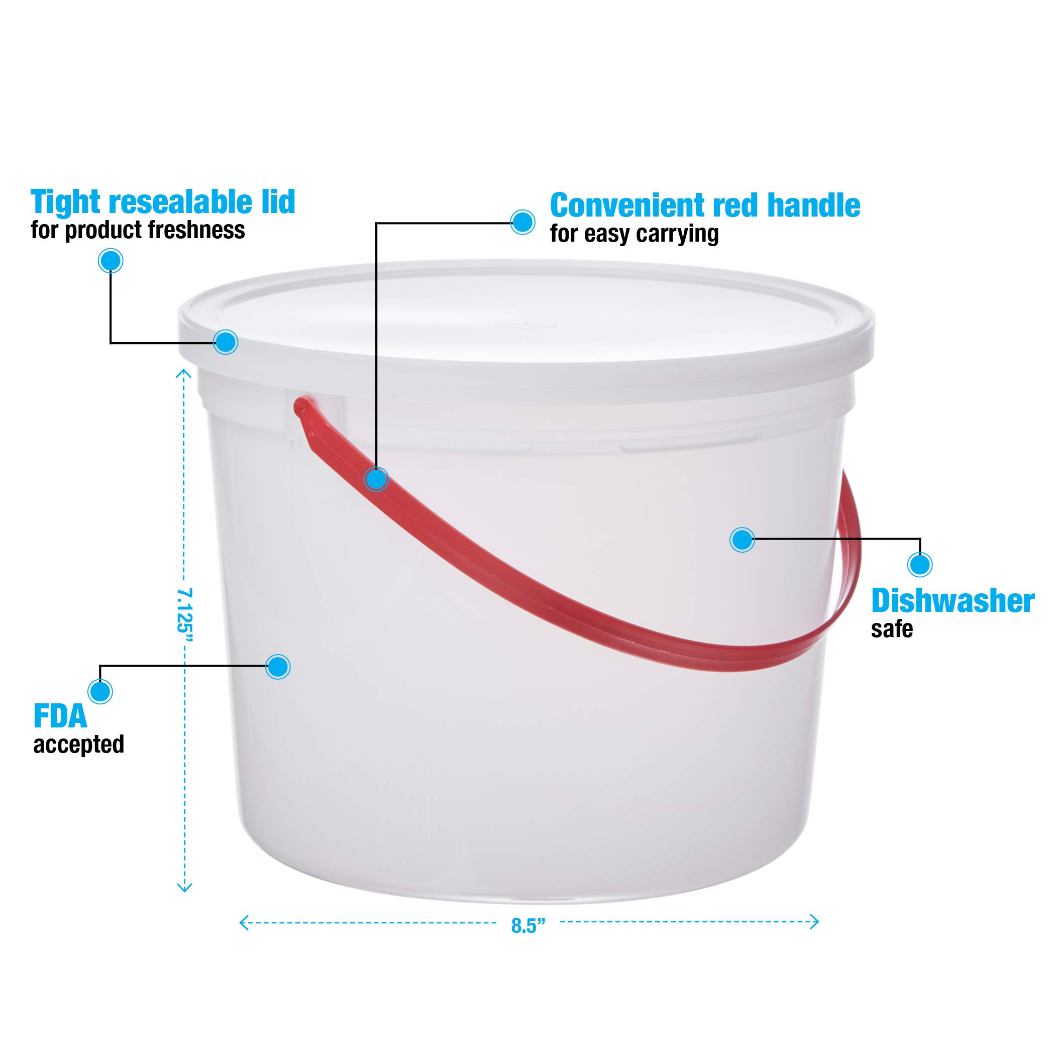 Consolidated Plastics Pail with Handle, HDPE, 5 Quart, Natural, 10 Piece