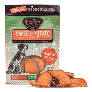 gaines family farmstead sweet potato chews for dogs, sweet potato dog treats, made in the usa, high in fiber, grain free, vegetarian alternative to rawhide, rich in vitamins, 14 ounce bag