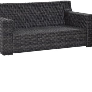 Crosley Furniture Beaufort Beaufort 3-Piece Outdoor Loveseat Patio Furniture Set, Wicker Conversation Sets for Porch, Brown with Mist Cushions