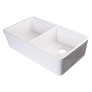 ALFI brand AB512UM-W White Double Bowl Fireclay Undermount Kitchen Sink, 32"