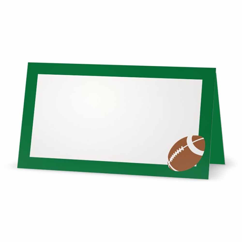 Football on Green Place Cards - TENT STYLE - 10 PACK - White Blank Front Solid Color Border - Placement Table Name Seating Stationery Party Supplies - Occasion Dinner Event