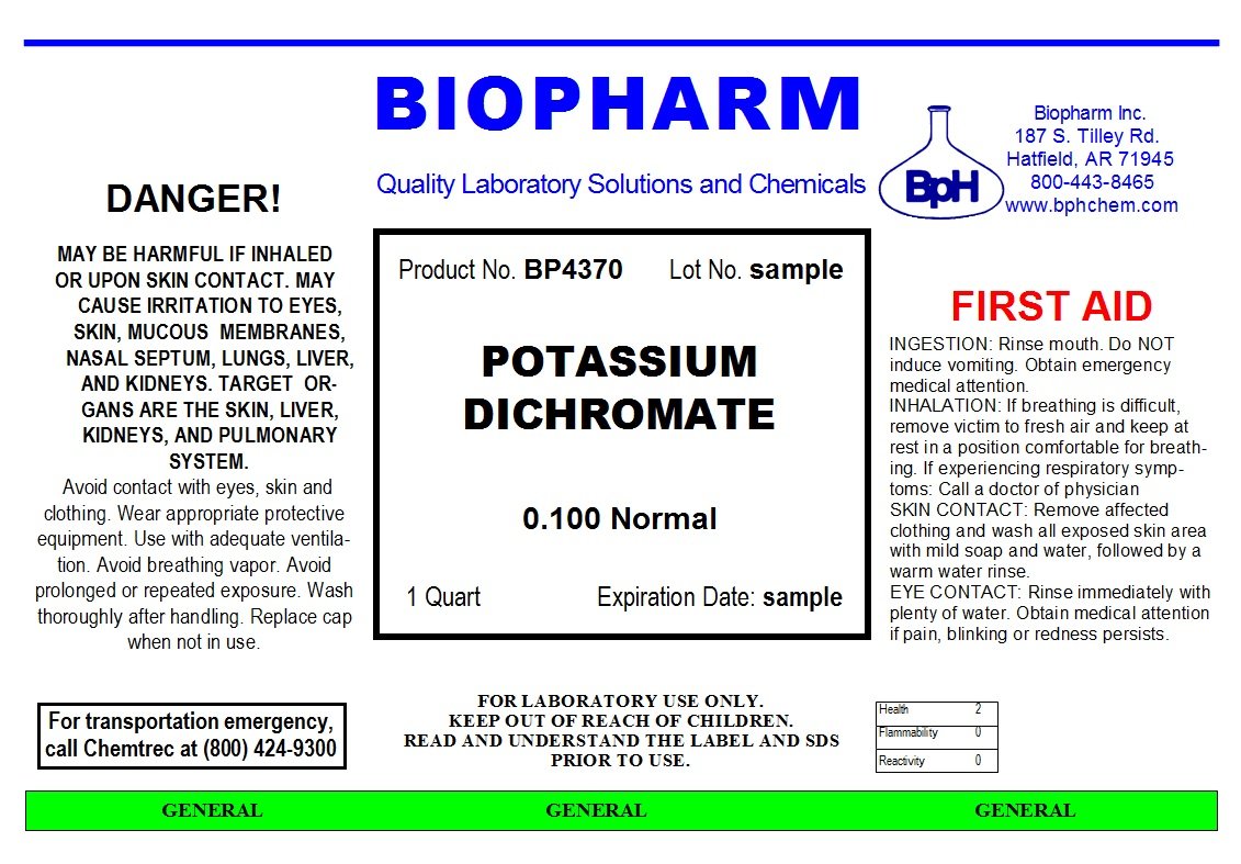 Potassium Dichromate 0.100 Normal Quart (950 mL)