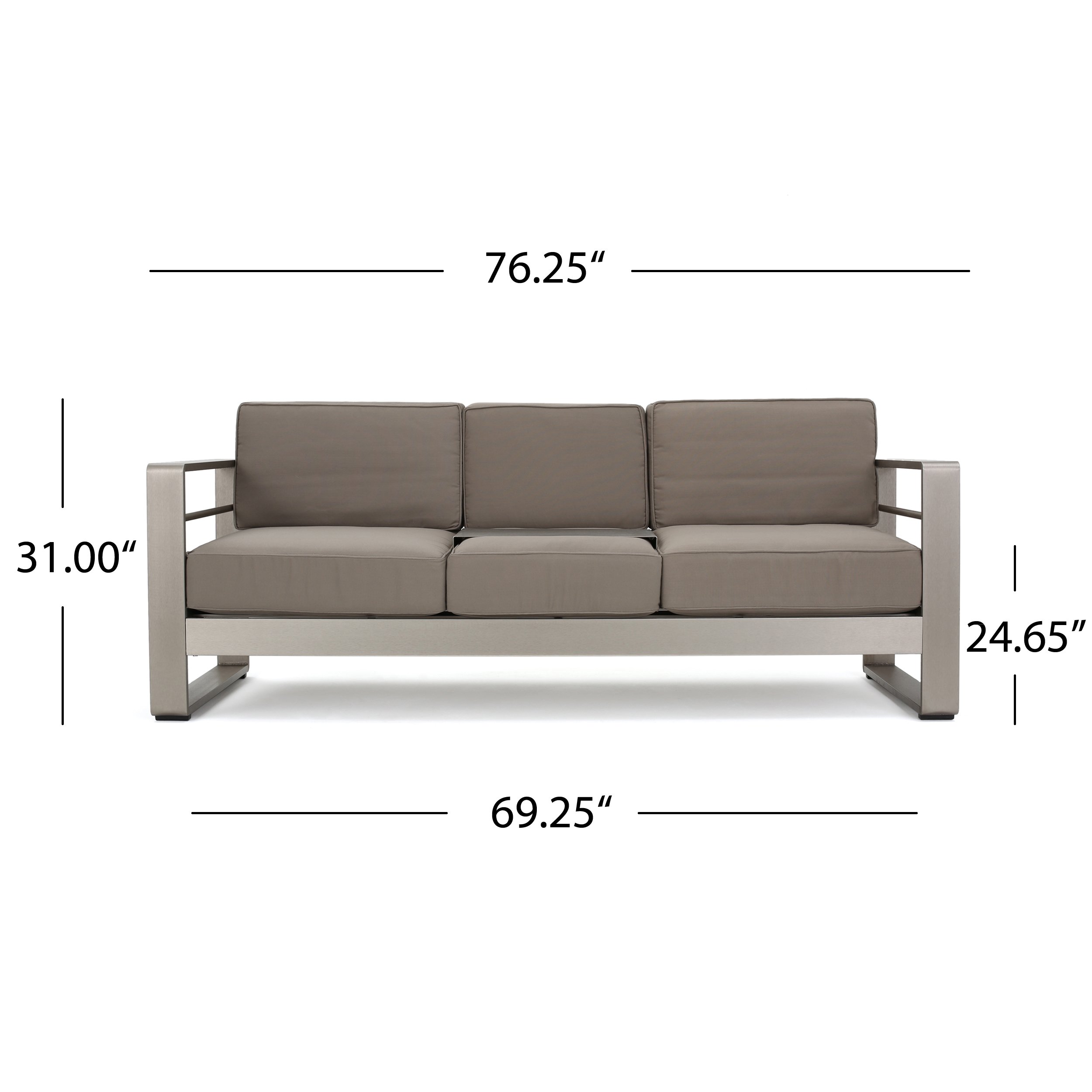 Patio Furniture ~ 5 Piece Light Gray Outdoor Patio Chair and Sofa Set with Propane (Gas) Fire Table (Pit) and Khaki Cushions