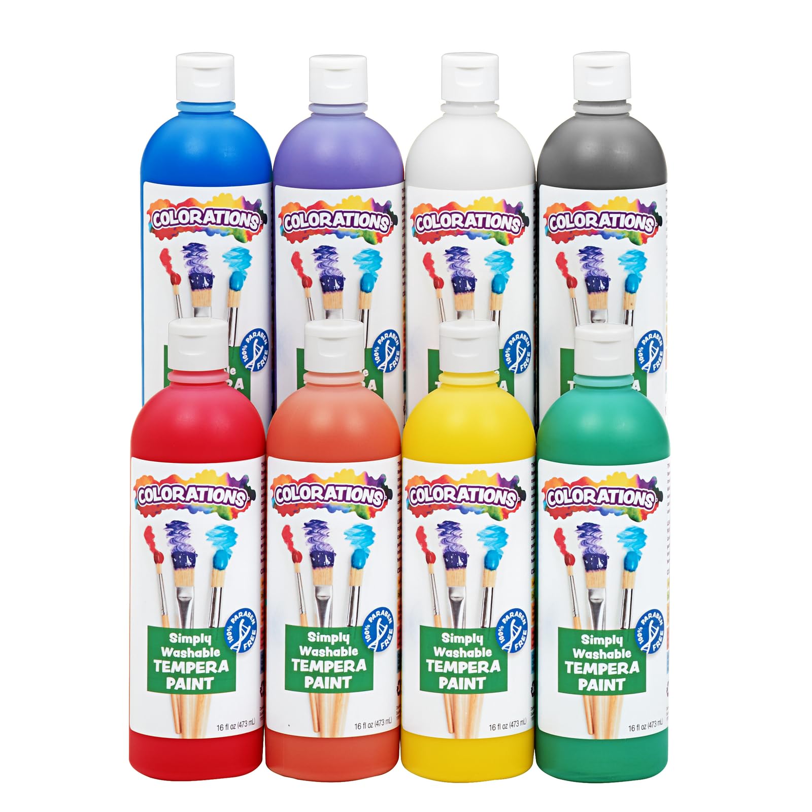 Colorations Simply Washable Tempera Paint, Rainbow Plus 8 Pack, Matte Finish, Classroom Supplies, Vibrant Colors, Non Toxic, Washes Off Easily, School, Craft, Art Supply Set, 16 oz Bottles