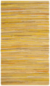 safavieh rag rug collection accent rug - 2'3" x 5', yellow & multi, handmade boho stripe cotton, ideal for high traffic areas in entryway, living room, bedroom (rar130h)