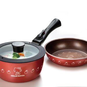 Pot 20cm Frying pan Skater Handle is Out 20cm Glass lid 20cm Handle 4-Piece Set Hello Kitty Sanrio ANFP2