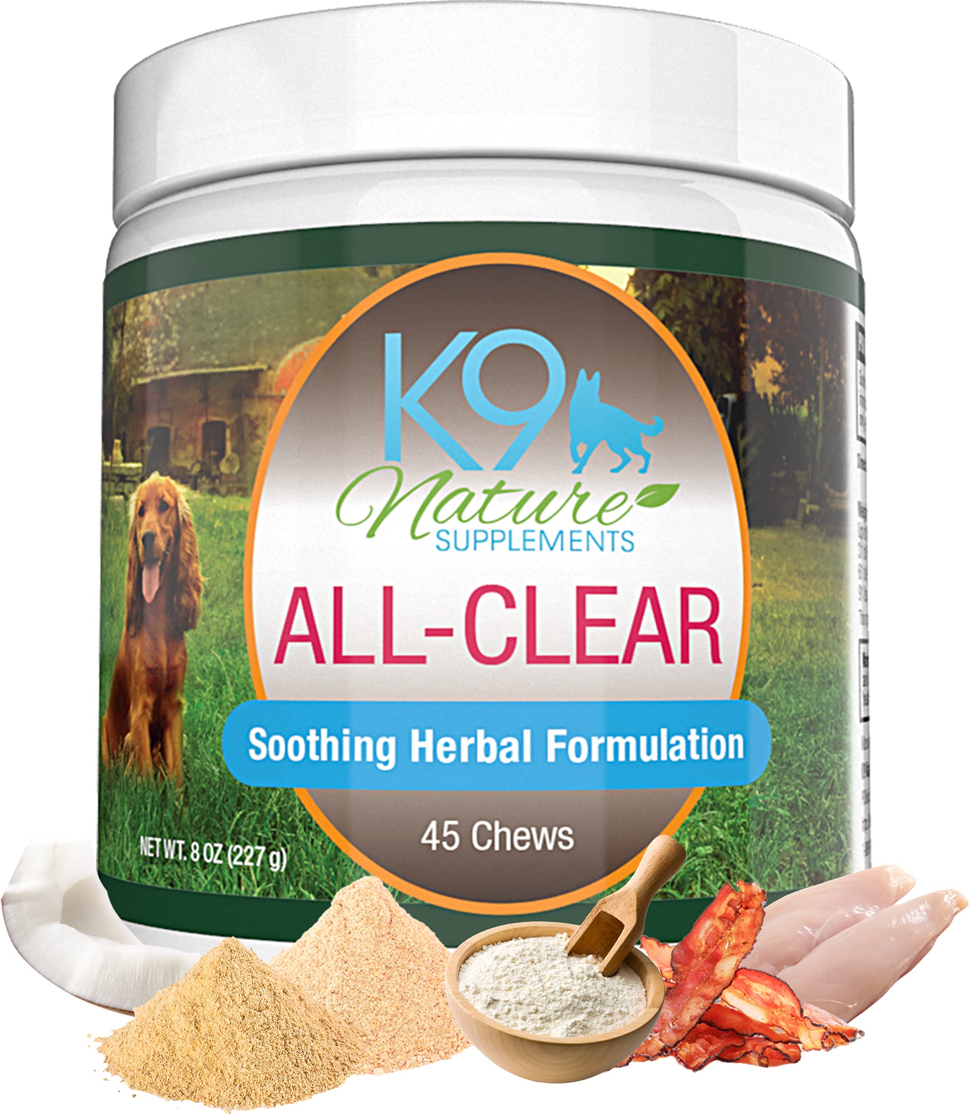 K9 Nature Supplements: All-Clear - Allergy Supplement for Dogs - 45 Chews - Soothing Herbal Formula with Natural Ingredients - Support for Pet’s Seasonal Allergies & Itching - for All Breeds