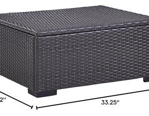 Crosley Furniture Biscayne Wicker Outdoor Ottoman Foot Rest for Patio, Deck, Porch, Brown with Mist Cushions