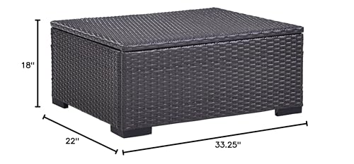 Crosley Furniture Biscayne Wicker Outdoor Ottoman Foot Rest for Patio, Deck, Porch, Brown with Mist Cushions