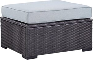 crosley furniture biscayne wicker outdoor ottoman foot rest for patio, deck, porch, brown with mist cushions