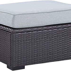 Crosley Furniture Biscayne Wicker Outdoor Ottoman Foot Rest for Patio, Deck, Porch, Brown with Mist Cushions