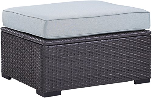 Crosley Furniture Biscayne Wicker Outdoor Ottoman Foot Rest for Patio, Deck, Porch, Brown with Mist Cushions