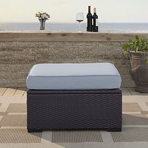 Crosley Furniture Biscayne Wicker Outdoor Ottoman Foot Rest for Patio, Deck, Porch, Brown with Mist Cushions