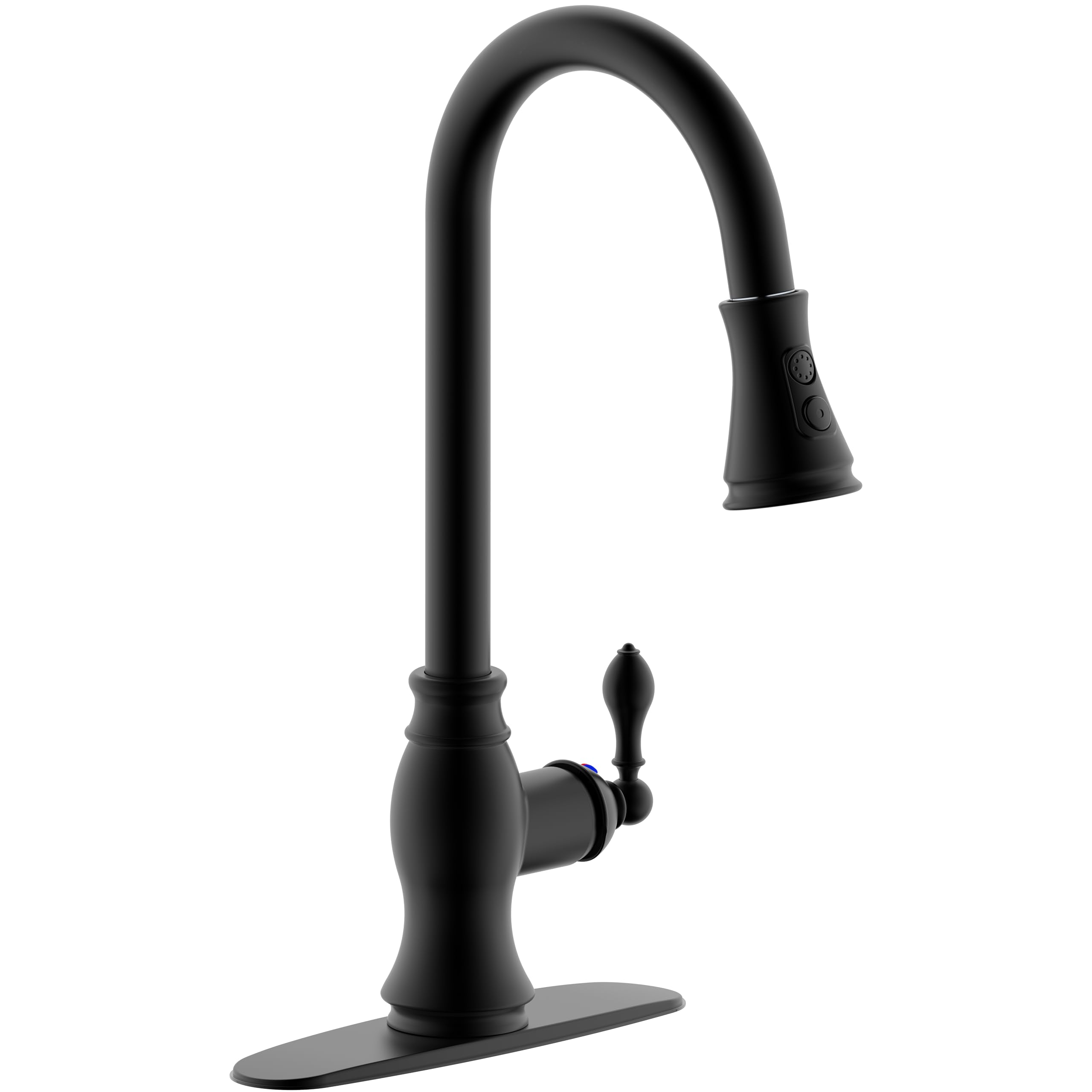 Derengge Kitchen Faucet,Single Handle Pull Down Kitchen Sink Faucet with Deck Plate for Bar,Farmhouse,Camper, Laundry, Rv,1 Hole or 3 Hole Installation,Matte Black Finished,FK-258-MT