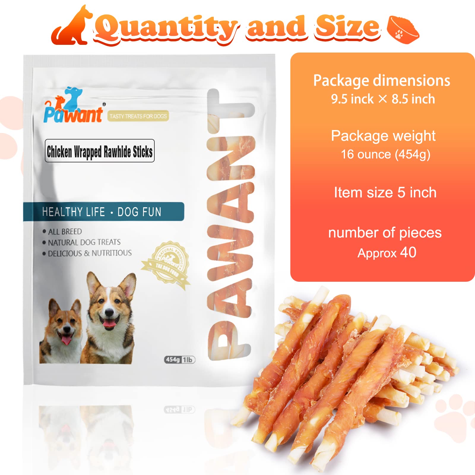 Pawant Puppy Training Snacks Dog Chews Treats Chicken Wrapped White Rawhide Sticks 1lb