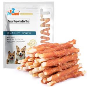 Pawant Puppy Training Snacks Dog Chews Treats Chicken Wrapped White Rawhide Sticks 1lb