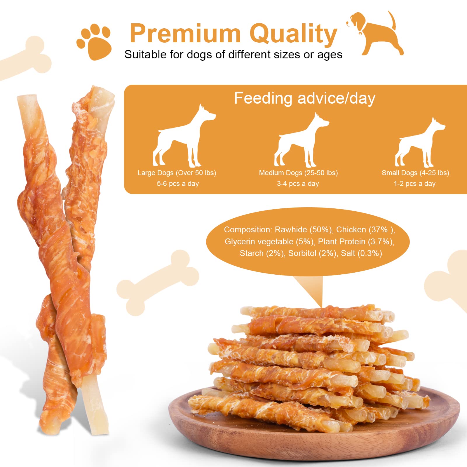 Pawant Chicken Wrapped Rawhides for Dogs Treats Puppy Training Snacks Sticks Dog Rawhide Chews All Natural Dog Treats 0.5lb