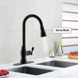 Derengge Kitchen Faucet,Single Handle Pull Down Kitchen Sink Faucet with Deck Plate for Bar,Farmhouse,Camper, Laundry, Rv,1 Hole or 3 Hole Installation,Matte Black Finished,FK-258-MT