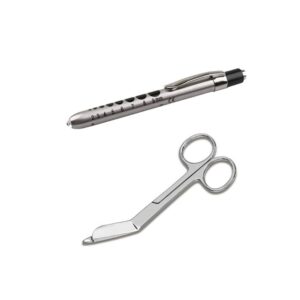 emi stainless steel 5.5" lister bandage scissors and diagnostic penlight 2 piece set - epl-935-lister - pen light for nurses, medical professionals, doctors, and emts.