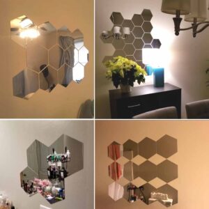 Hexagon Wall Decals, H2MTOOL 12 PCS Large Removable Acrylic Mirror Wall Stickers for Home Living Room Bedroom Decor (9cm, Silver)