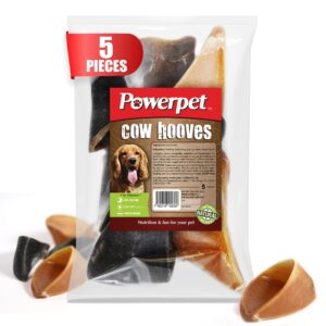 powerpet 100% natural cow hooves for dogs – durable chews & dental treats for all dog breeds & sizes, helps reduce tartar & boredom, large hoofs for chewing, supports clean teeth & gums, 5 pack