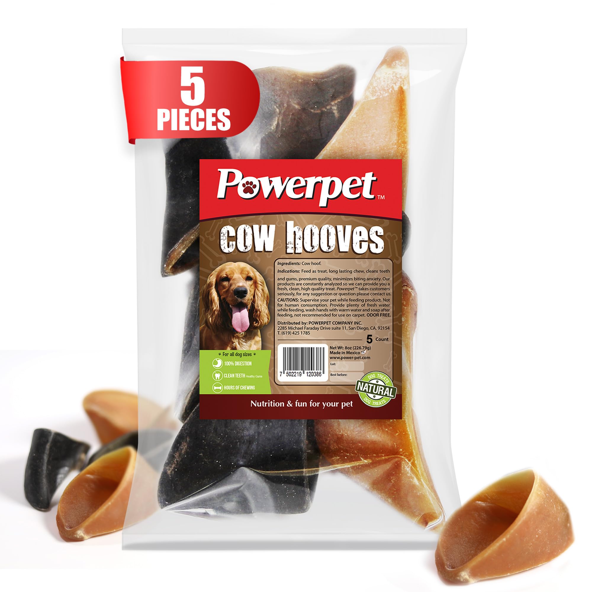 Powerpet 100% Natural Cow Hooves for Dogs – Durable Chews & Dental Treats for All Dog Breeds & Sizes, Helps Reduce Tartar & Boredom, Large Hoofs for Chewing, Supports Clean Teeth & Gums, 5 Pack