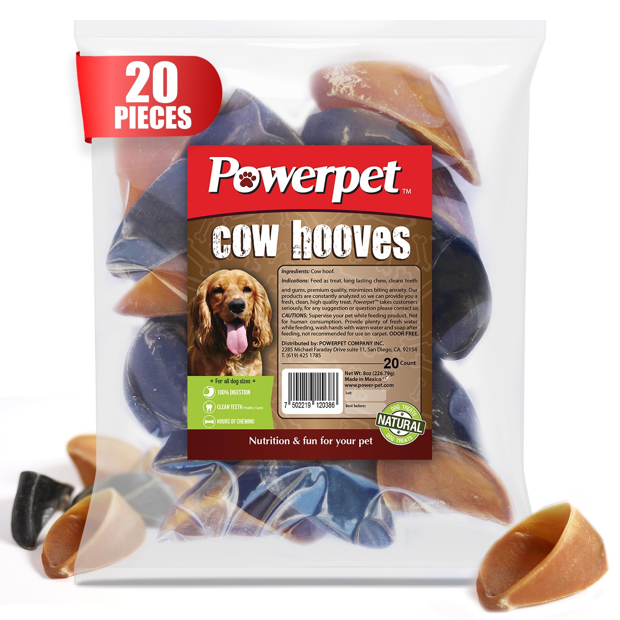 Powerpet 100% Natural Cow Hooves for Dogs – Durable Chews & Dental Treats for All Dog Breeds & Sizes, Helps Reduce Tartar & Boredom, Large Hoofs for Chewing, Supports Clean Teeth & Gums, 20 Pack