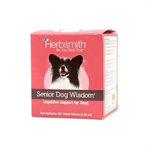 herbsmith senior dog wisdom – dog dementia supplement – dha for senior dog brain health - senior supplement for dogs- 60ct small chews