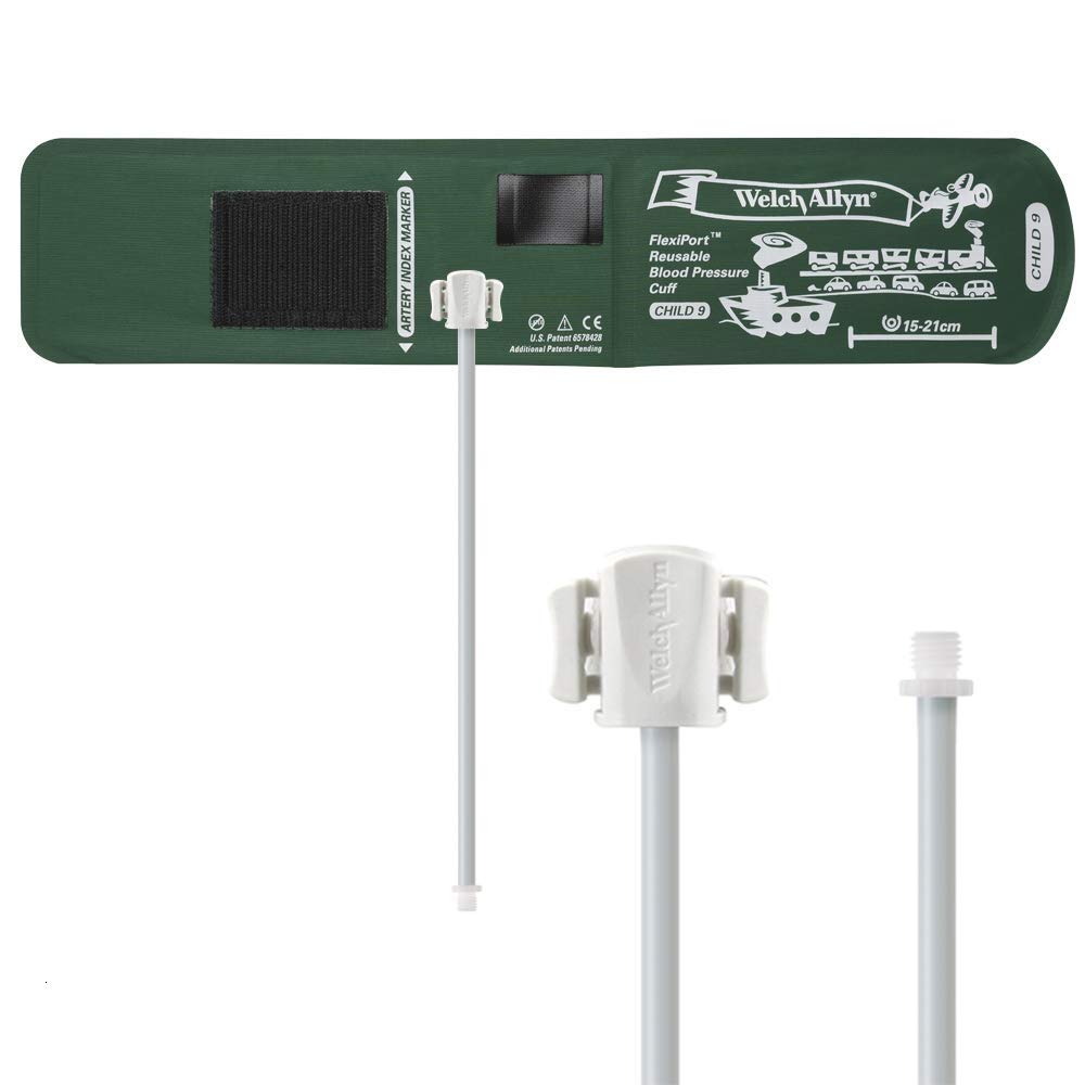 Welch Allyn REUSE-09-1SC FlexiPort Blood Pressure Cuff, Size 09, Child, Reusable, 1-Tube, Male Screw Connector, 15-21 cm Range