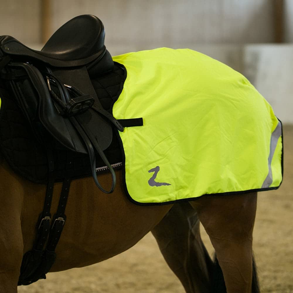 Horze High-Visibility Reflective Horse Quarter Sheet Riding Blanket with Fleece Lining - Yellow - Horse