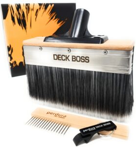 deck stain brush applicator - deck boss by perdura - 7 inch paint brush - stain seal and paint for floor and fence - brush tool for water and oil based coatings on wood and concrete rough or smooth