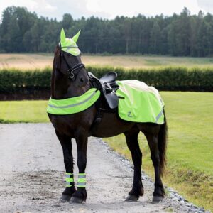 Horze High-Visibility Reflective Horse Quarter Sheet Riding Blanket with Fleece Lining - Yellow - Horse