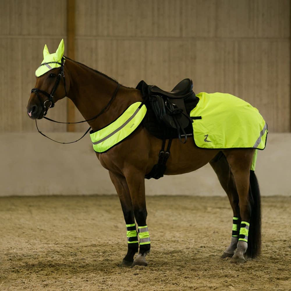 Horze High-Visibility Reflective Horse Quarter Sheet Riding Blanket with Fleece Lining - Yellow - Horse