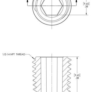 Caplugs TH-7 TH Series – Plastic Hex Socket Threaded Plug, 50 Pack, Black HD-PE, NPT Thread Size 1/2"-14 Temporary Use, Low Pressure Testing & in-Plant Processes, Oil & Heat Resistant (ZTH71KA1)