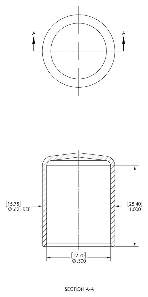 Caplugs 99390142 Plastic Round Cap VC-500-16, Vinyl, Cap ID 0.500" Length 1.000", Black (Pack of 50)