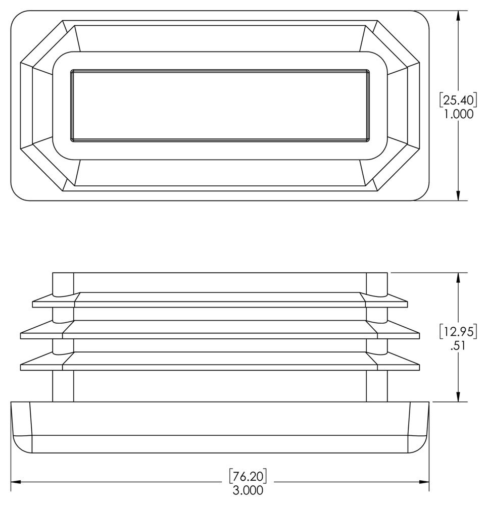 Caplugs 99394014 Plastic Plug for Rectangular Tubing. RER-1X3-14-20, PE-LD, Hole Width 1.000" Hole Length 3.000" Wall Thickness 14-20 Ga. (.083-.035)", Black (Pack of 20)