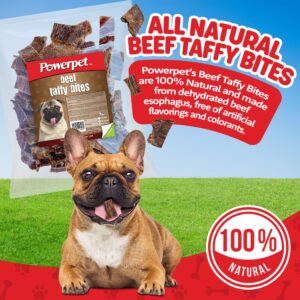 Powerpet Taffy Bites - Low Fat Premium Beef Jerky Treat, 100% Natural Beef Esophagus Dog Chew, Highly Digestible, Clean & Healthy Pet Snack, No Additives, High Protein, Improves Dental Hygiene, 8oz