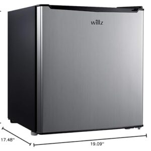 Willz WLR17S5 Compact Refrigerator, 1.7 Cu.Ft Single Door Fridge, Adjustable Mechanical Thermostat with Chiller, 1 Coated Wire Slide-Out Shelf, 1 Power Cord, Stainless Steel Look