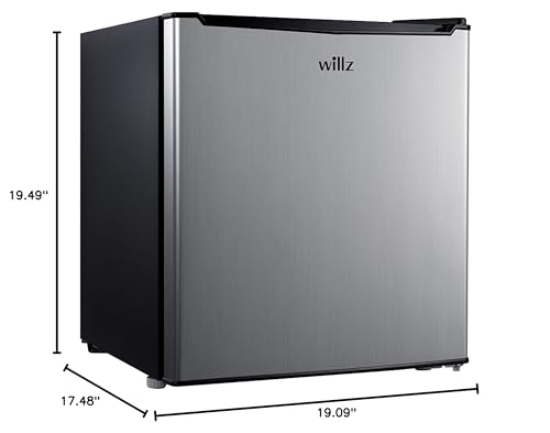 Willz WLR17S5 Compact Refrigerator, 1.7 Cu.Ft Single Door Fridge, Adjustable Mechanical Thermostat with Chiller, 1 Coated Wire Slide-Out Shelf, 1 Power Cord, Stainless Steel Look