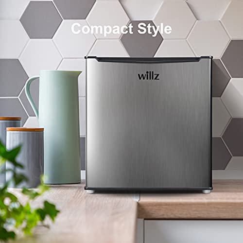 Willz WLR17S5 Compact Refrigerator, 1.7 Cu.Ft Single Door Fridge, Adjustable Mechanical Thermostat with Chiller, 1 Coated Wire Slide-Out Shelf, 1 Power Cord, Stainless Steel Look