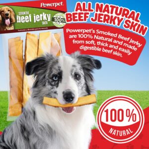 Powerpet Treats Natural Smoked Beef Jerky Skin for Dogs - Premium High Protein, Grain-Free, Rawhide-Free, Long-Lasting Chews, Ideal for All Breeds, Promotes Dental Health - Easy Digestion - 8oz Bag