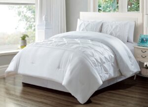 grand linen 3 piece king size solid white double-needle stitch puckered pinch pleat stripe duvet cover set