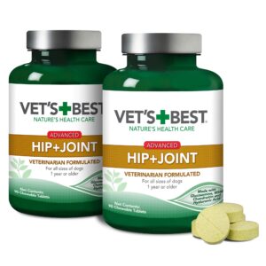 vet's best advanced hip & joint dog supplements | formulated with glucosamine and chondroitin to support dog joint and cartilage health (90 tablets, 2 pack)