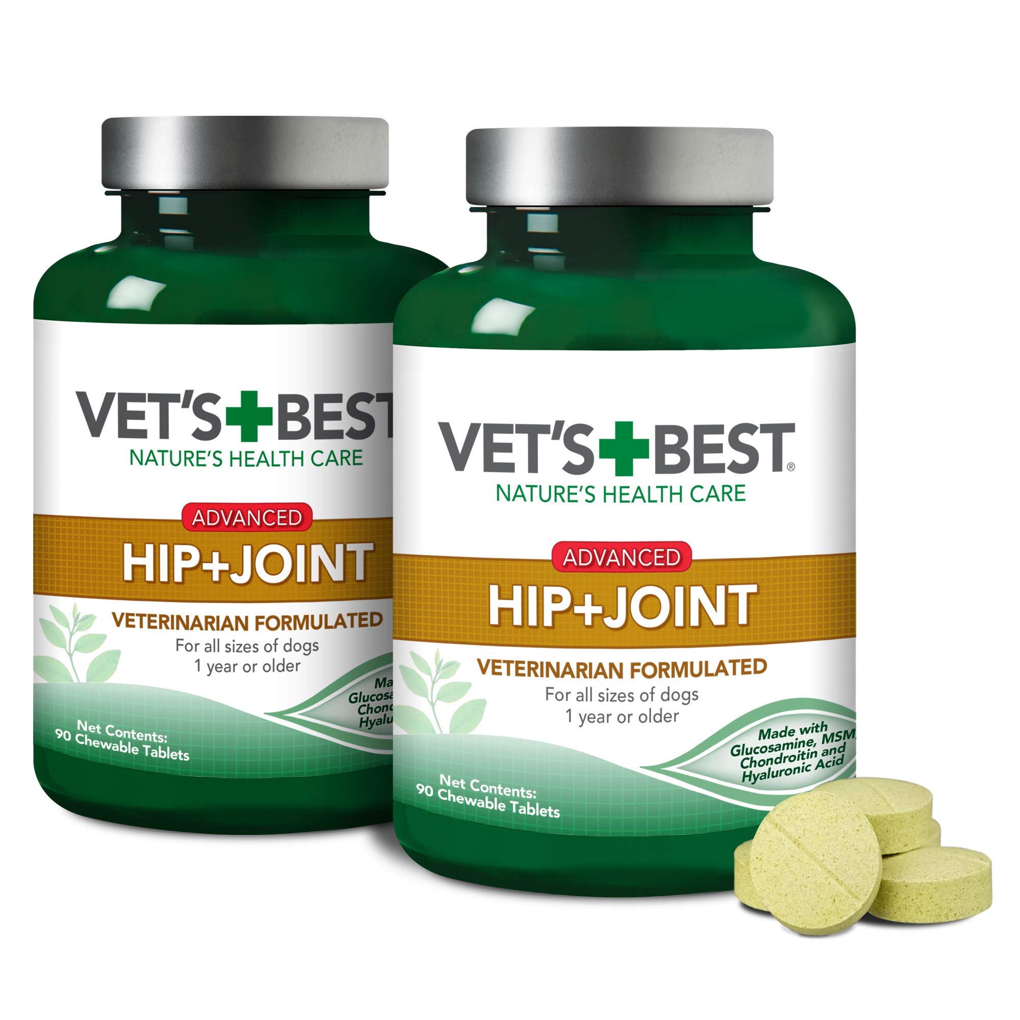 Vet's Best Advanced Hip & Joint Dog Supplements | Formulated with Glucosamine and Chondroitin to Support Dog Joint and Cartilage Health (90 Tablets, 2 Pack)