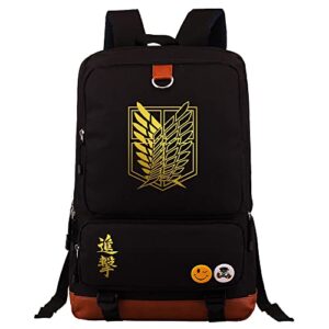 Yootub Anime Backpack Attack on Titan Survey Corps Wings of Freedom Gold Logo Print School Bag Cosplay Bookbag (Pattern-1)