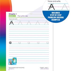 Spectrum Manuscript Handwriting Workbooks, Ages 5 to 8, Kindergarten to 2nd Grade Handwriting Practice With Lower-and Uppercase Letters, Sentence Practice, and Vocabulary - 96 Pages