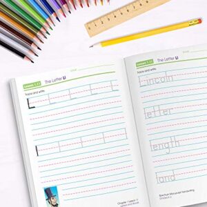 Spectrum Manuscript Handwriting Workbooks, Ages 5 to 8, Kindergarten to 2nd Grade Handwriting Practice With Lower-and Uppercase Letters, Sentence Practice, and Vocabulary - 96 Pages