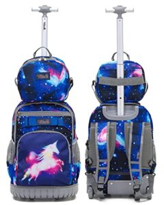 new tilami 18 inch rolling backpack with lunch bag wheeled laptop kids backpack school bags trip luggage, deep space